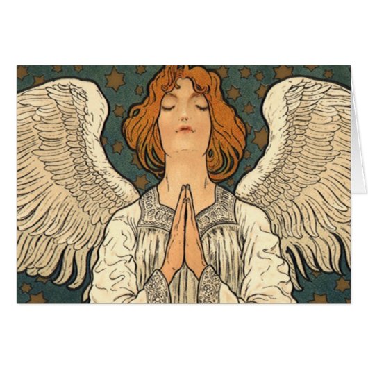 Klassieke religieuze engel in gebed met gouden ste (Voorkant Horizontaal)