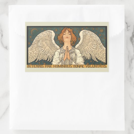 Klassieke religieuze engel in gebed met gouden ste rechthoekige sticker (Tas)