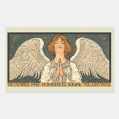 Klassieke religieuze engel in gebed met gouden ste rechthoekige sticker (Voorkant)