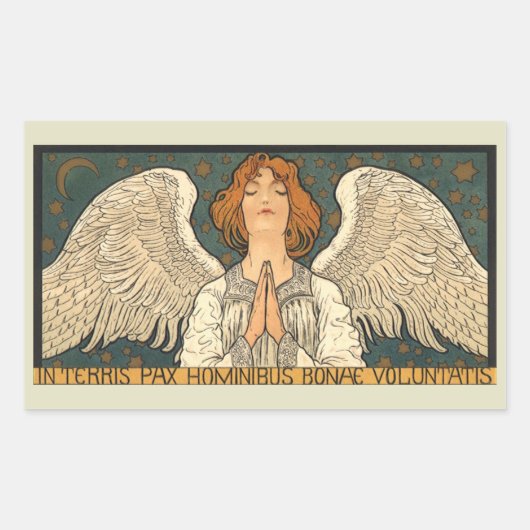Klassieke religieuze engel in gebed met gouden ste rechthoekige sticker (Voorkant)