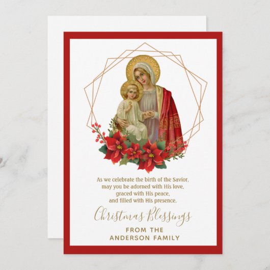 Klassieke Religieuze Kerst Maagd Maria Jezus Feestdagenkaart (Voorkant / Achterkant)