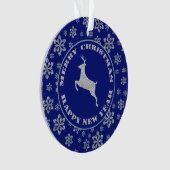 Klassieke Rendier Blue Snowflake Ornament (voorkant)