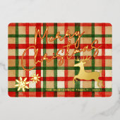 Klassieke rendieren op donkergroene rode geruite g folie feestdagenkaart (Voorkant)