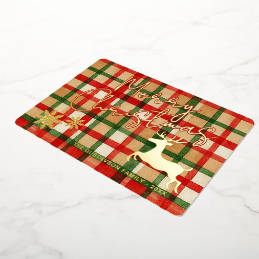 Klassieke rendieren op donkergroene rode geruite g folie feestdagenkaart (Gedraaid)