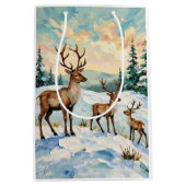 Klassieke rendiergezin winterweide schilderij medium cadeauzakje (Voorkant)