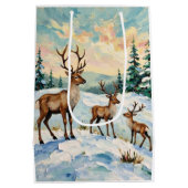Klassieke rendiergezin winterweide schilderij medium cadeauzakje (Achterkant)