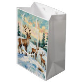 Klassieke rendiergezin winterweide schilderij medium cadeauzakje (Achterkant Gekanteld)