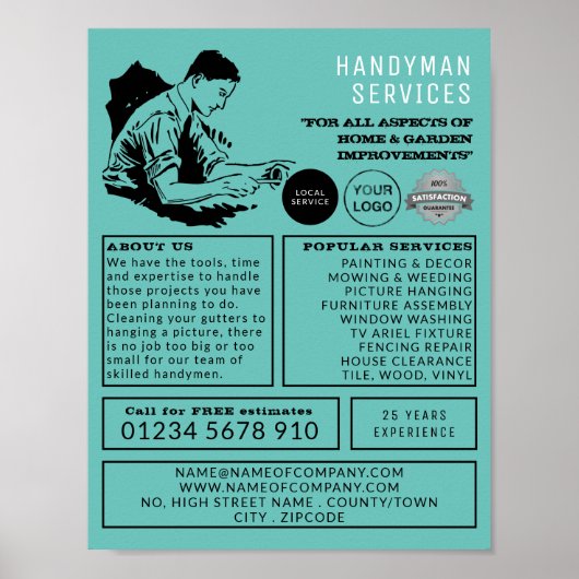 Klassieke Repairman, Handyman Adverteren Poster (Voorkant)