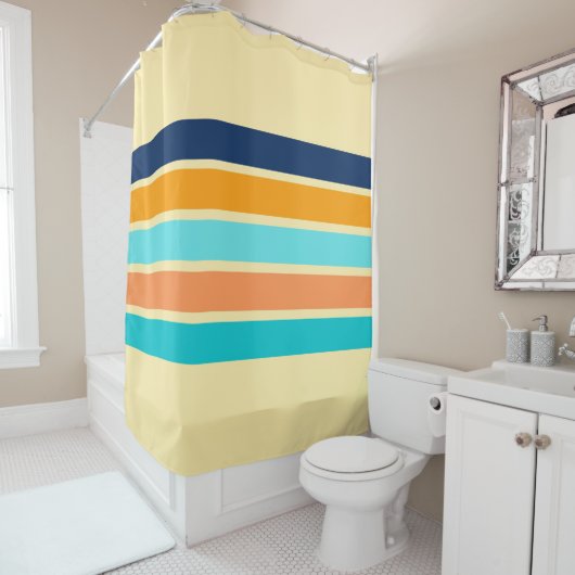 Klassieke Retro 70s  stijlstrepen, gestript, Douchegordijn (In situ)