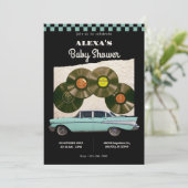 Klassieke retro auto baby shower kaart (Staand voorkant)