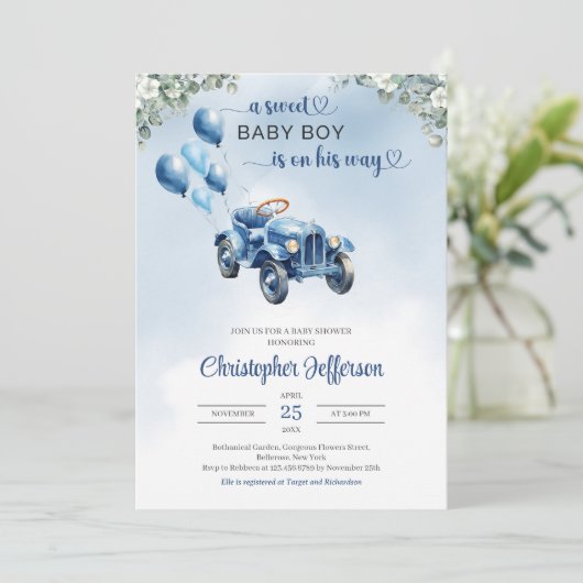 Klassieke retro auto speelgoed eucalyptus jongen B Kaart (Staand voorkant)