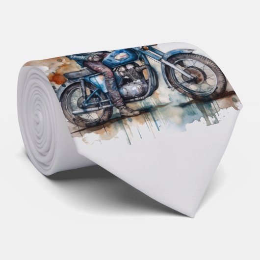 Klassieke Retro Biker Motief Grafische Print Stropdas (Opgerold)