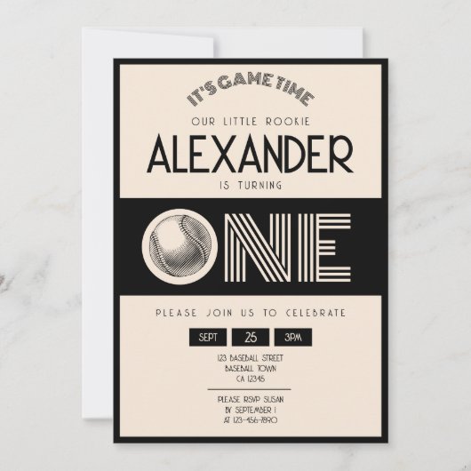 Klassieke Retro Black Baseball 1e verjaardag Kaart (Voorkant)