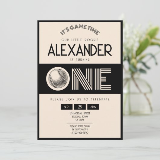 Klassieke Retro Black Baseball 1e verjaardag Kaart (Staand voorkant)
