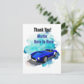 Klassieke Retro Blauwe Sportwagen Verjaardagsavont Bedankkaart (Staand voorkant)