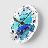 Klassieke Retro Blauwe Sportwagen Verjaardagsavont Ronde Klok (Hoek)