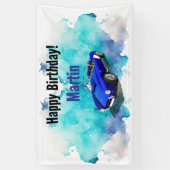 Klassieke Retro Blauwe Sportwagen Verjaardagsavont Spandoek (Verticaal)