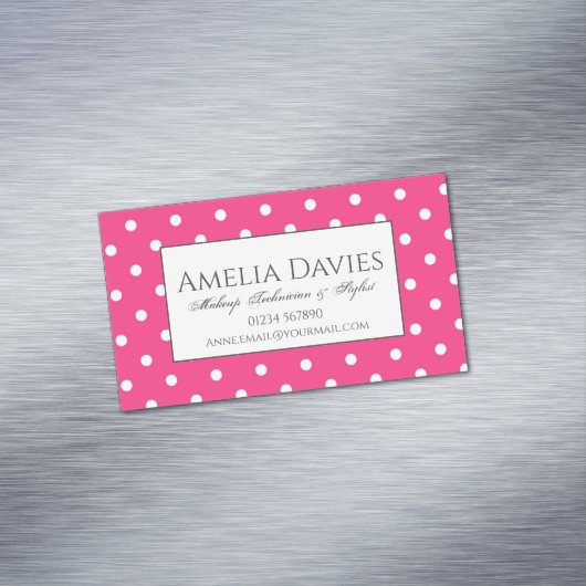 Klassieke Retro Bright roze polaire dot Magnetisch Visitekaartje (Voorbeeld)
