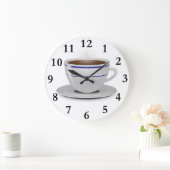 Klassieke Retro Cafe Coffee Cup White Blue Stripes Grote Klok (Huis)