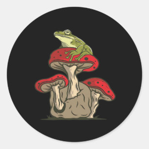 Klassieke Retro Cottagecore Kikker Paddenstoel Aan Ronde Sticker