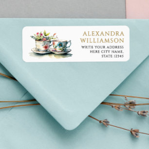 Klassieke Retro Elegante Thee Waterverf Naam Adres Etiket