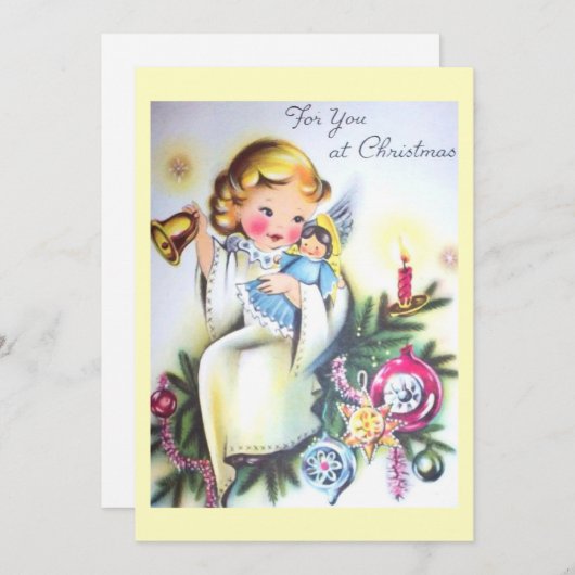 Klassieke Retro Engel in Kerstboom Feestdagenkaart (Voorkant / Achterkant)