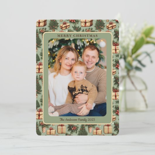 Klassieke Retro  Foto Kerst Feestdagenkaart (Staand voorkant)