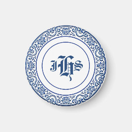 Klassieke Retro Gepersonaliseerde Monogram Blauw P Magneet