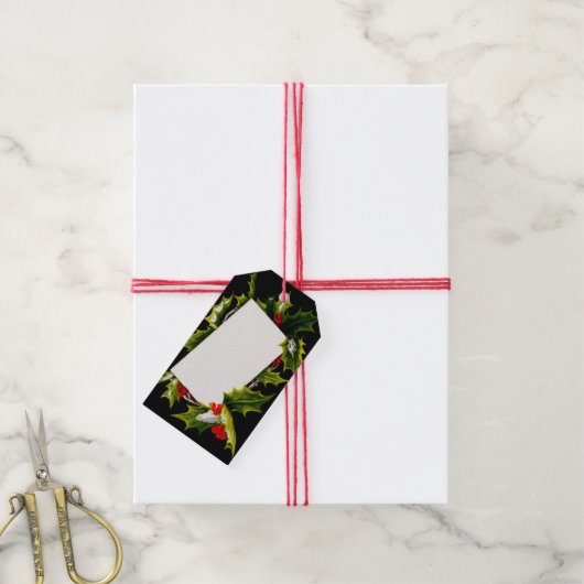 Klassieke Retro Hulstgroen Zwart Kerst Cadeaulabel (Met Touw)