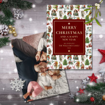 Klassieke Retro Kerst Foto Burgundy Goud