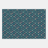 Klassieke Retro Kerst Ornamenten op Donkerblauw Inpakpapier Vel (Voorkant 3)