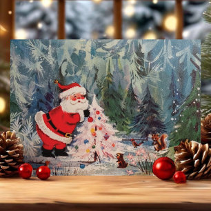 Klassieke Retro Kerstman Bosdieren Kerstmis Feestdagen Kaart