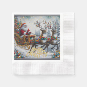 Klassieke/retro Kerstman en rendieren Servet