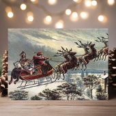 Klassieke Retro Kerstman Rendier Slede Feestdagen Kaart