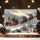 Klassieke Retro Kerstman Rendier Slede Feestdagen Kaart