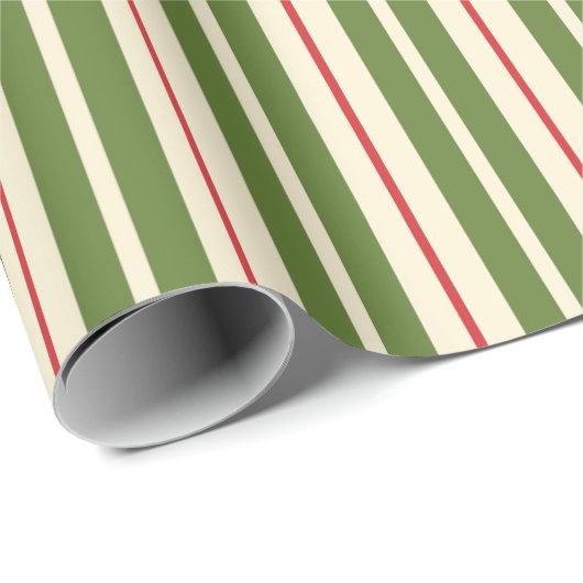 Klassieke Retro kerststrepen Olive Cream Red Cadeaupapier (Rol Hoek)