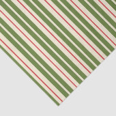 Klassieke Retro kerststrepen Olive Cream Red Tissuepapier (Detail)