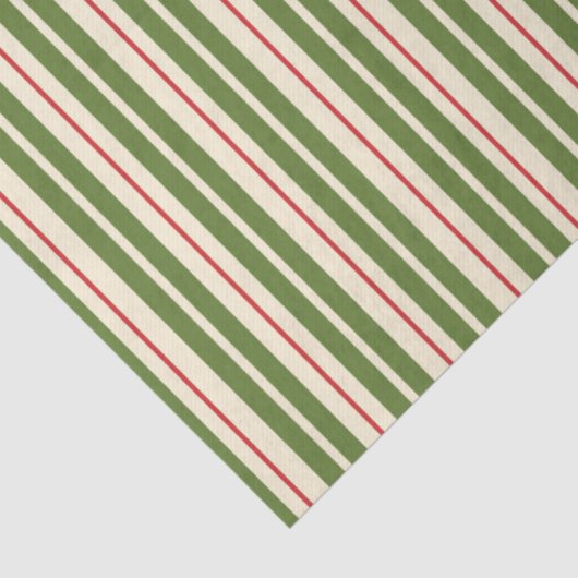 Klassieke Retro kerststrepen Olive Cream Red Tissuepapier (Detail)