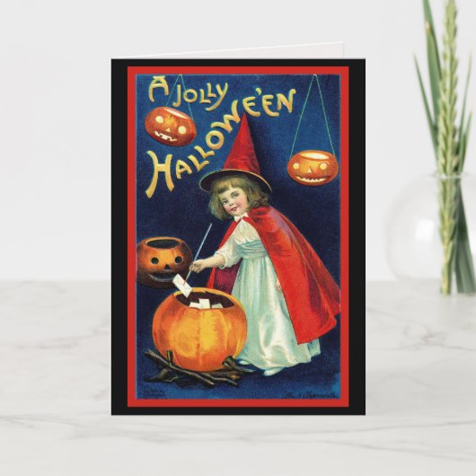 Klassieke Retro Kleine Jollige Halloween Heks Cust Feestdagen Kaart (Voorkant)
