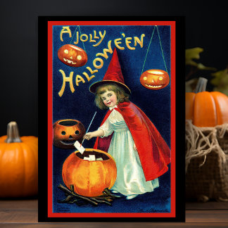Klassieke Retro Kleine Jollige Halloween Heks Maat Feestdagen Kaart