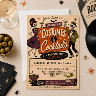 Klassieke Retro Kostuums & Cocktails Halloween Fee Kaart