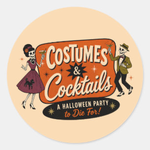Klassieke Retro Kostuums & Cocktails Halloween Fee Ronde Sticker