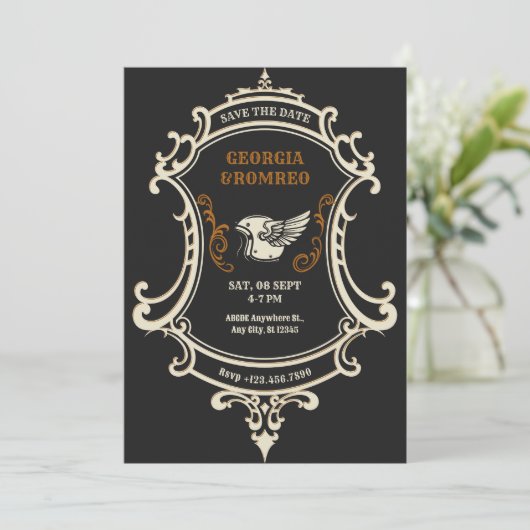 Klassieke Retro Motorfiets bruiloft Save The Date (Staand voorkant)