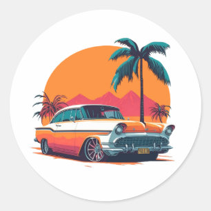 Klassieke Retro Muscle Cars Cool Sportwagen Klassi Ronde Sticker