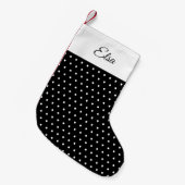Klassieke Retro Naam Zwart en Wit Polka Dot Kleine Kerstsok (Voorkant (Hangend))