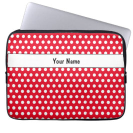 Klassieke Retro Polka Dot Rood en Wit Naam Laptop Sleeve