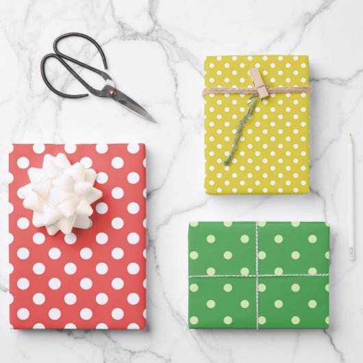 Klassieke Retro Polka Dots Red Green Yellow Theme Inpakpapier Vel (Voorkant)