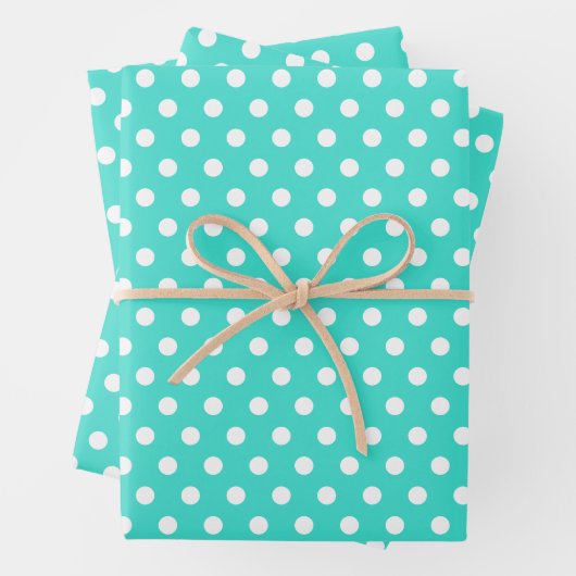 Klassieke Retro Polka Dots Turquoise Blauw & Wit Inpakpapier Vel (In situ)