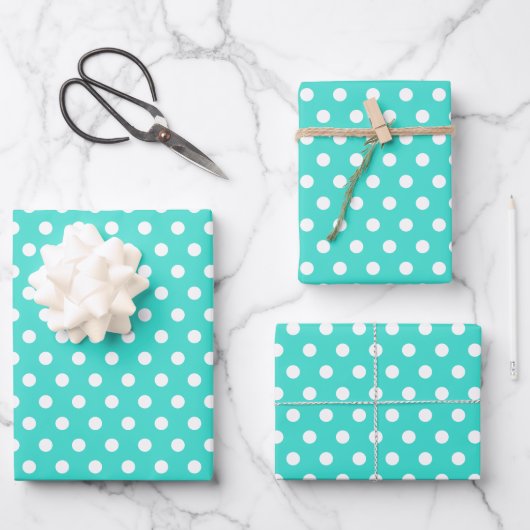 Klassieke Retro Polka Dots Turquoise Blauw & Wit Inpakpapier Vel (Voorkant)