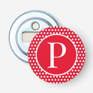 Klassieke Retro Rode initiaal letter Polka Dot Button Flesopener